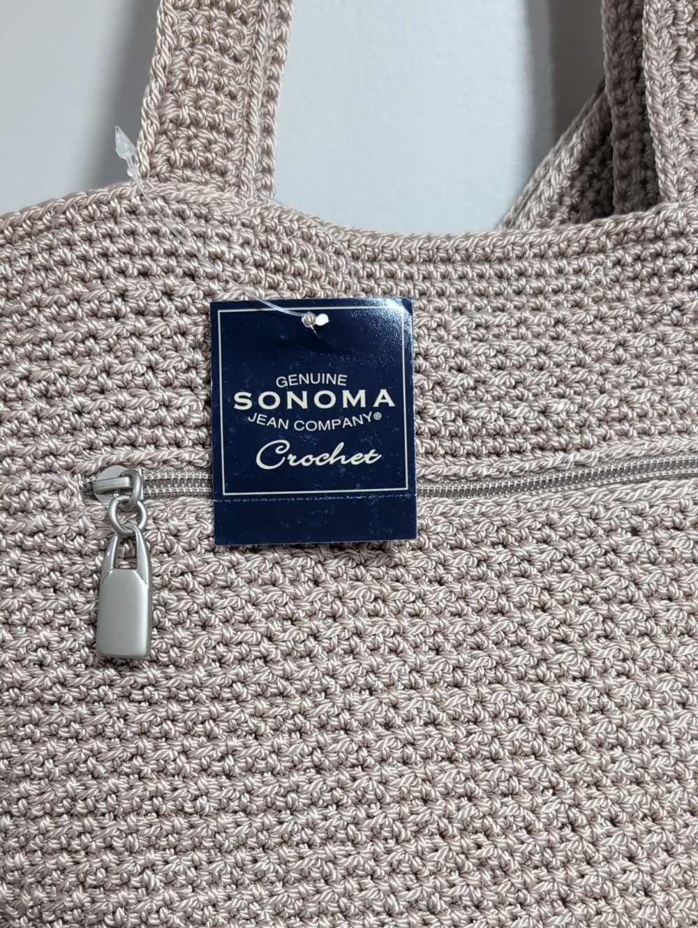 Sonoma Genuine Jean Company Beige Crochet Shoulder Bag/Tote with Mini Pouch. - Picture 3 of 7